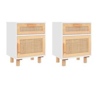 Mesitas De Noche 2 Uds Madera Maciza Pino Blanco Ratán Natural Vidaxl
