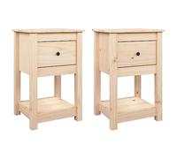 vidaXL 2X Mesitas de Noche Estante Almacenamiento Organizador Auxiliar Mesilla Mueble Dormitorio Habitación Salón Oficina Madera Maciza de Pino
