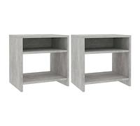 vidaXL 2X Mesitas Noche 2 Estantes Mesita Habitación Mesilla Lateral Cama Mueble Auxiliar Dormitorio Abierto y Cerrado Contrachapada Gris Cemento