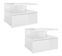 Mesita De Noche Flotante 2 Uds Madera Blanco Brillo 40x31x27 Cm Vidaxl