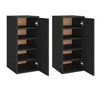 vidaXL 2X Muebles Zapatero Organizador de Zapatos Armario Pasillo Almacenaje Taburete Puf Caja Banco Estanterías Contrachapada Negro 32x35x70 cm