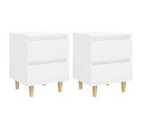 vidaXL 2X Pino Mesita de Noche y Patas Aparador Auxiliar Cama Armario Dormitorio Habitación Organizador Almacenamiento Blanco con Brillo 40x35x50cm