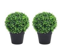 vidaXL 2X Plantas de Boj Artificial Forma Bola Maceta Adorno Árbol Topiario Planta Decoración Jardinera Macetero Jardín Patio Exterior Verde 32 cm