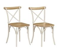 vidaXL 2X Sillas Cruzada Mobiliario Decoración Hogar Muebles Cocina y Comedor Accesorios Articulos Casa Blancas 51x52x84cm Madera de Mango Maciza