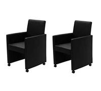 vidaXL 2X Sillas de Comedor con Reposabrazos y Ruedas Cuero Artificial Negro