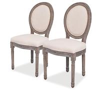 vidaXL Sillas de comedor Lino Crema Beige, 2 piezas, con asiento