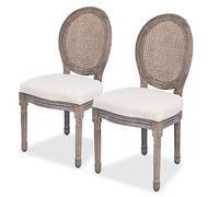 vidaXL 2X Sillas de Comedor Lino Ratán Crema Beige Asiento Banco Mueble Cocina