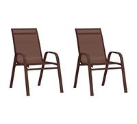 vidaXL 2X Sillas de Jardín Apilables Sillón Butaca Asiento Patio Terraza Balcón Cesped Playa Piscina Exterior Muebles Textilene Marrón