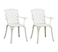 vidaXL 2X Sillas de Jardín Asiento Patio Terraza Balcón Playa Piscina Exterior con Reposabrazos Muebles Mobiliario Decoración Aluminio Fundido Blanco