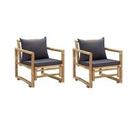 vidaXL 2X Sillas de Jardín con Cojines Asiento Butaca Patio Terraza Balcón Comedor Muebles Mobiliario Exterior Duradero Práctico Bambú