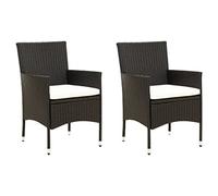 vidaXL 2X Sillas de Jardín con Cojines Asiento Butaca Patio Terraza Balcón Comedor Muebles Mobiliario Exterior Acolchado Ratán Sintético Negro
