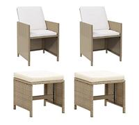 vidaXL 2X Sillas de Jardín con Taburetes Ratán Exterior Patio Muebles Terraza Balcón Resistentes Intemperie Agua Comodidad Óptima Sintético Beige
