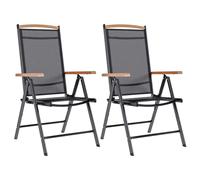 vidaXL 2X Sillas de Jardín Plegables Reclinables Aluminio WPC Textilene Negro