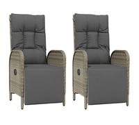 vidaXL 2X Sillas de Jardín Reclinables Set Muebles para Comedor Terraza Patio Balcón Juego Asientos Exterior con Cojines Ratán PE Gris