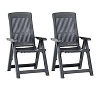 vidaXL 2X Sillas de Jardín Reclinables Tumbona Patio Plegable Exterior Aire Libre Balcón Asiento Decoración Mueble Comedor Restaurante Plástico Gris Antracita