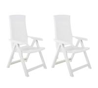 vidaXL 2X Sillas de Jardín Reclinables Tumbona Patio Plegable Exterior Aire Libre Balcón Asiento Decoración Mueble Comedor Restaurante Plástico Blanco