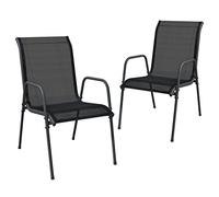 vidaXL 2X Sillas de Jardín Sillón Comedor Butaca Asiento Patio Terraza Balcón Cesped Playa Piscina Exterior Muebles Acero y Textilene Negro