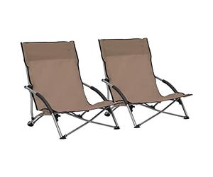 vidaXL 2X Sillas de Playa Plegables Asiento Camping Piscina Jardín Patio Parque Verano Cazar Acampar Pescar Viajar Duradera Robusta Tela Gris Taupé