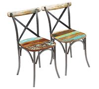 vidaXL 2X Sillas de Salón Comedor Vintage Multicolor Madera Reciclada Maciza