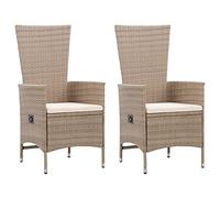 vidaXL 2X Sillas Jardín con Cojín Mueble Reclinable de Patio Terraza Sillón Tumbona de Tomar el Sol Café Merienda Sofá Exterior Ratán Sintético Beige