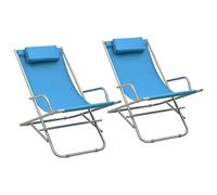 vidaXL 2X Sillas Mecedoras Tumbona Hamaca Cama de Playa Camping Plegable Columpio Sillón Reclinable Jardín Patio Balcón Terraza Acero Azul