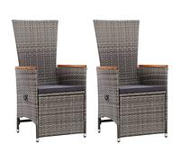 vidaXL 2X Sillas Reclinables de Jardín Tumbona con Cojín Sillón de Tomar el Sol Café Comedor Merienda Sofá Exterior Patio Ratán Sintético Gris