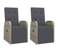 vidaXL 2X Sillones de Jardín Reclinables Muebles Exteriores Set de Salon Conjunto de Terraza Sillas de Patio con Cojines Ratán PE Gris