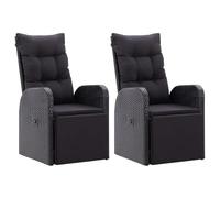 vidaXL 2X Sillones de Jardín Reclinables Muebles Exteriores Set de Salon Conjunto de Terraza Sillas de Patio con Cojines Ratán PE Negro