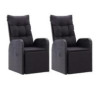 vidaXL 2X Sillones de Jardín Reclinables Muebles Exteriores Set de Salon Conjunto de Terraza Sillas de Patio con Cojines Ratán PE Negro