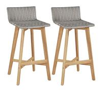 vidaXL 2X Taburete Alto Respaldo Ratán Sintético Acacia Silla Bar Barra Cocina
