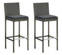 vidaXL 2X Taburetes Altos de Jardín Cojines Casa Pub Barra Bistró Restaurante Mostrador Asiento con Reposapiés Silla Bar Moderno Ratán Sintético Gris