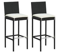 vidaXL 2X Taburetes Altos de Jardín Cojines Casa Pub Barra Bistró Restaurante Mostrador Asiento con Reposapiés Silla Bar Moderno Ratán Sintético Negro