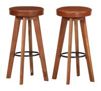 vidaXL 2X Taburetes Bar Acacia Maciza y Cuero Auténtico 45x45x76cm Mobiliario
