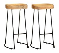 vidaXL 2X Taburetes de Bar Marron Negro Silla Alta Barra Madera Maciza Mango