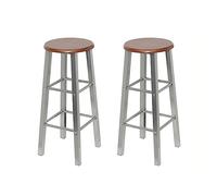 vidaXL 2X Taburetes de Barra de Cocina Acero y MDF Marrón Sillas Altas de Bar