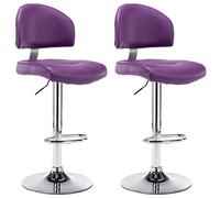 vidaXL 2X Taburetes de Cocina Acolchado Casa Comedor Bar Bistró Pub Asiento con Reposapiés con Respaldo Moderno Cuero Sintético Morado