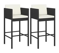 vidaXL 2X Taburetes de Cocina con Cojines Casa Bistró Pub Restaurante Mostrador Asiento Reposapiés Silla Alta Bar Jardín Patio Ratán Sintético Negro