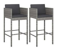 vidaXL 2X Taburetes de Cocina con Cojines Casa Bistró Pub Restaurante Mostrador Asiento Reposapiés Silla Alta Bar Jardín Patio Ratán Sintético Gris