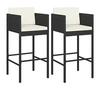 vidaXL 2X Taburetes de Cocina con Cojines Casa Bistró Pub Restaurante Mostrador Asiento Reposapiés Silla Alta Bar Jardín Patio Ratán Sintético Negro