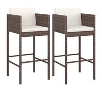 vidaXL 2X Taburetes de Cocina con Cojines Casa Bistró Pub Restaurante Mostrador Asiento Reposapiés Silla Alta Bar Jardín Patio Ratán Sintético Marrón