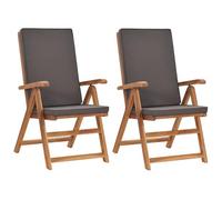 vidaXL 2X Teca Maciza Sillas de Jardín Reclinables y Cojines Asiento de Terraza Patio Parque Exterior Interior Aire Libre Plegable Gris