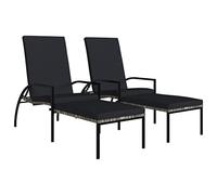 vidaXL 2X Tumbona con Reposapiés Jardín Patio Terraza Balcón Exterior Plegable Cama Asiento Silla Butaca Desmontable Muebles PE Ratán Gris