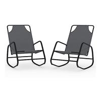 vidaXL 2X Tumbona Mecedora Reclinable Hamaca Cama de Salón Diván Asiento Jardín Patio Terraza Balcón Muebles Exterior de Acero y Textilene Gris