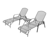 vidaXL 2X Tumbona Regulable Mesa Malla Metal Mueble Silla Asiento Jardín Patio