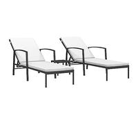 vidaXL 2X Tumbonas con Mesita Hamaca Playa Piscina Cama Patio Terraza Balcón Jardín Cómodo Acolchado Relajante Ratán Sintético Negro