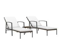 vidaXL 2X Tumbonas con Mesita Hamaca Playa Piscina Cama Patio Terraza Balcón Jardín Cómodo Acolchado Relajante Ratán Sintético Marrón