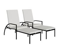 vidaXL 2X Tumbonas con Reposapiés Jardín Patio Terraza Balcón Exterior Plegable Cama Asiento Silla Butaca Desmontable Muebles Ratán Sintético Negro