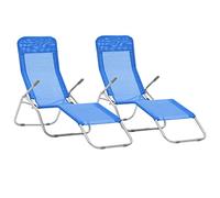 vidaXL 2X Tumbonas Plegable Basculante Textileno Azul Sofá Cama Asiento Jardín