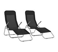 vidaXL 2X Tumbonas Plegables de Estructura Oscilante Textileno Negras Terraza