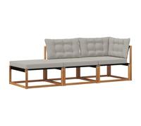 vidaXL Unidades de sofá seccional 3 Pieza Natural y Gris Claro, Set de salón de Madera de Acacia, Muebles Modernos para Exteriores, Resistentes al Clima, Ideal para balcón